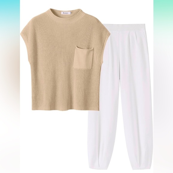 ANRABESS Women's Two Piece Knit Sweater Crop Top Pants Matching Sweatsuit, sz L - Picture 2 of 11